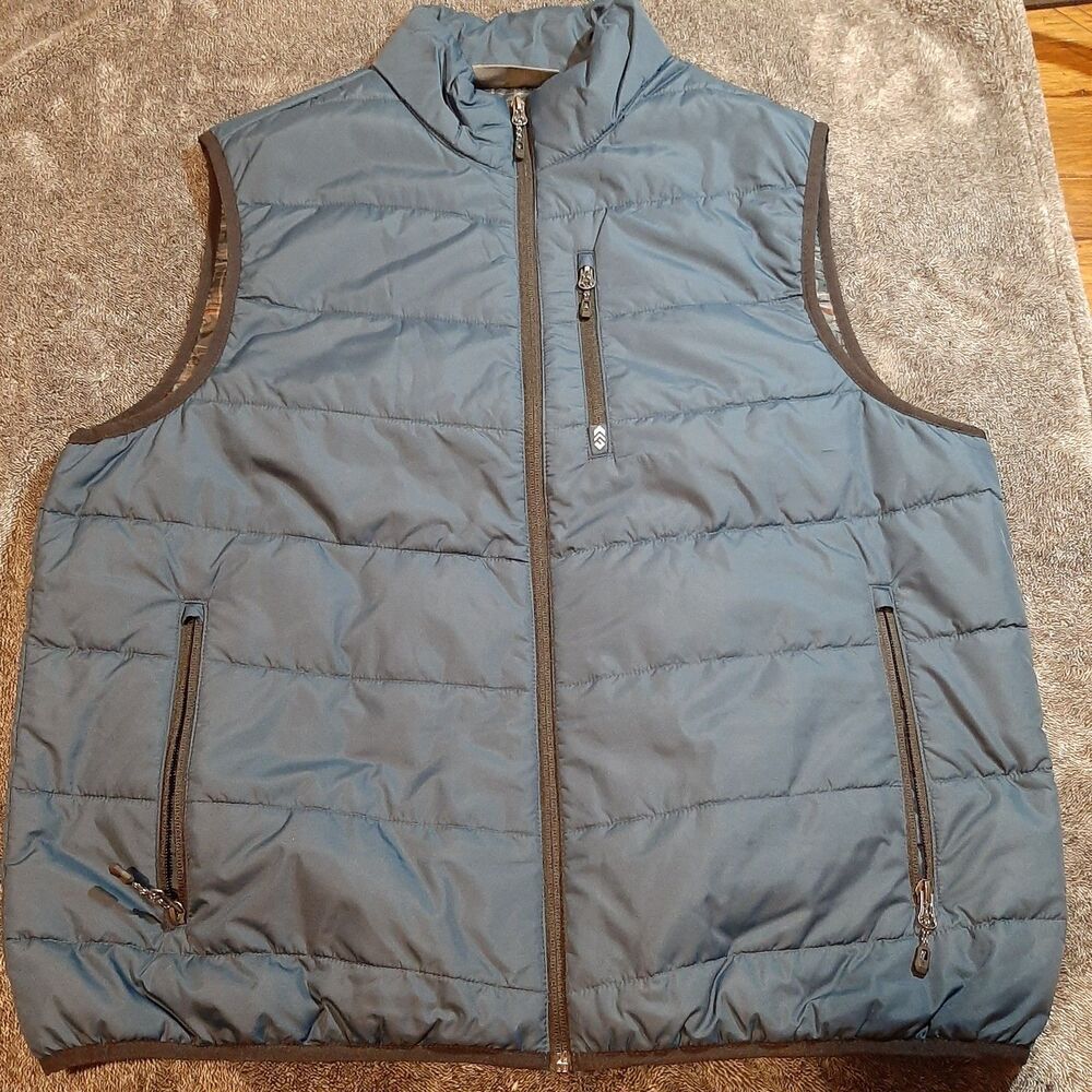 Free Country Full Zip Vest Mens XL Blue Zip Pockets Logo Puffer Packable Lined